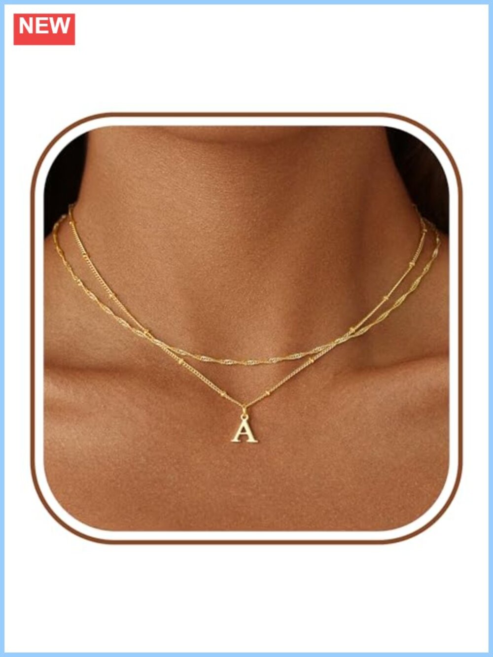 14K Gold Plated Layered Initial Necklace for Women - Waterproof Hypoallergenic